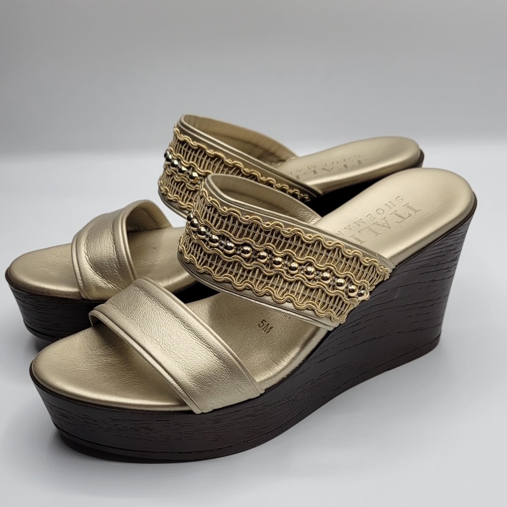 Italian Shoemakers Gold Wedge Sandals